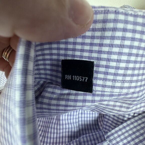 David Donahue Shirt Mens Size 16.5 Purple Plaid French Cuff Long Sleeve Slim Fit - Picture 10 of 11